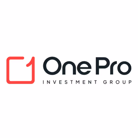 Logo of OnePro Investment Group with a red stylized number one in a square.